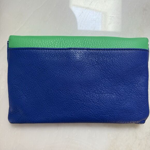 NWT J. Crew Green Blue Colorblock Leather Envelope Shoulder Bag/Clutch - Picture 3 of 12